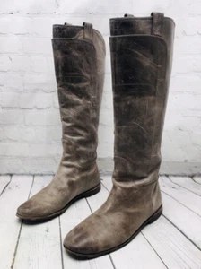 Frye Paige Tall Riding Boots Women's 10 B Gray Distressed Leather Boho Knee High - Picture 1 of 13