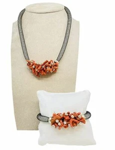 PARURE CORALLO ROSSO SWAROVSKI E ARGENTO - Foto 1 di 10