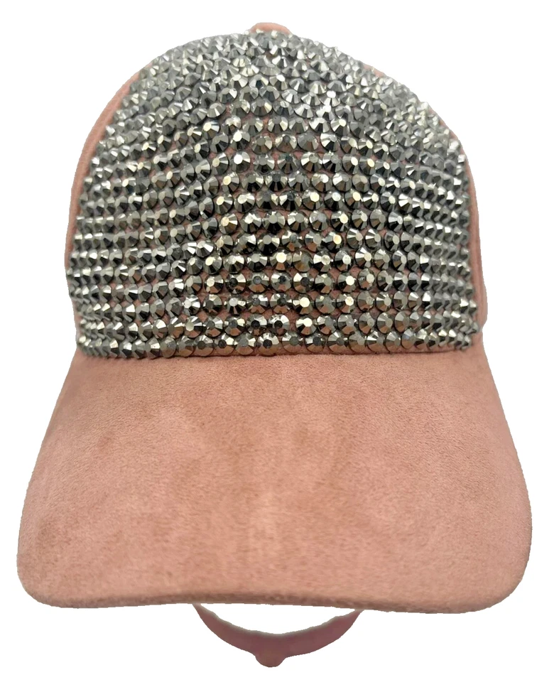 D&Y David Young 女式粉色麂皮绒棒球帽水钻闪亮帽子可调节 — 第 1/4 张图片