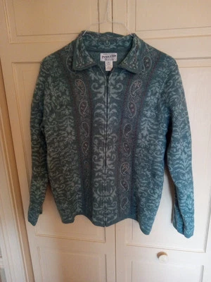 Cárdigan Suéter Pendleton 100% Lana Virgen De Colección Cremallera Completa Azul Cachemira/Verde L Foto 1 de 4