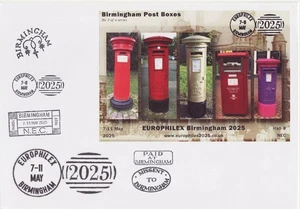 GB Stamps Souvenir Cover Europhilex sheet (3) Birmingham Post Boxes, letter 2025 - Picture 1 of 1