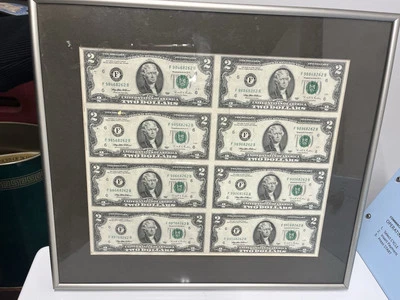 Uncut Uncirculated Sheet Of $2 Bills - Framed - Image 1 of 4