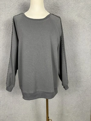Planet Heart Juniors' Women'sFleece Crochet-Trim Crewneck Sweatshirt Gray XL NWT - Image 1 of 4