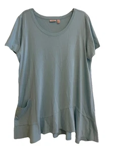 LOGO Lori Goldstein hellblau Rüschensaum Kurzarm Tunika Bluse Gr. 1X - Bild 1 von 6