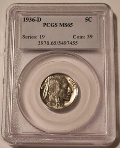 PCGS 1936 D Buffalo Nickel MS65 - Picture 1 of 4