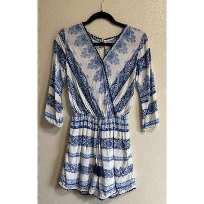 Maurices Sz XS Floral Romper 3/4 Sleeves Shorts Vacation Cottagecore Boho Resort - Image 1 of 4