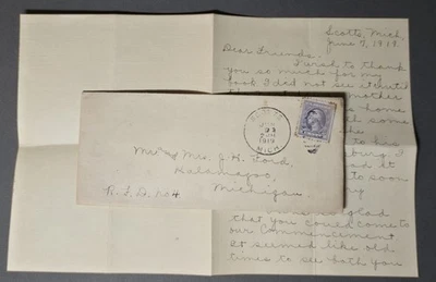 SCOTTS MICHIGAN 1919 YD Cover with Letter to KALAMAZOO MI RFD - Image 1 of 2