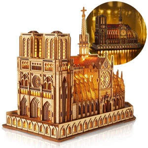 LED 3D Wood Puzzle - Notre Dame de Paris Architecture Model-Night Edition wit... - Picture 1 of 6