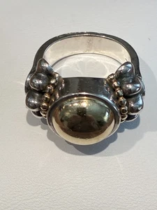 Lagos Caviar Designer 925 Sterling Silver 18K Gold Domed Beaded Band Ring Size 7 - Picture 1 of 8