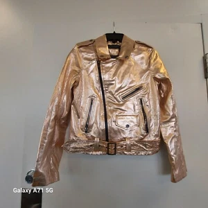 Zara Women's Rose Gold Metallic Leather Motorcycle Jacket Size xs Full Zip EUC - Picture 1 of 7