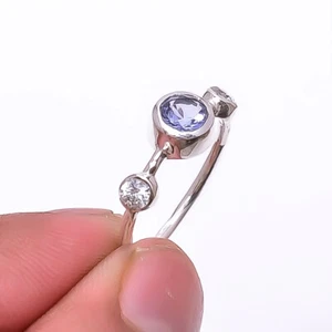 Iolite & White Topaz Gemstone 925 Sterling Silver Jewelry Ring s.7.5 Sku29 - Picture 1 of 2