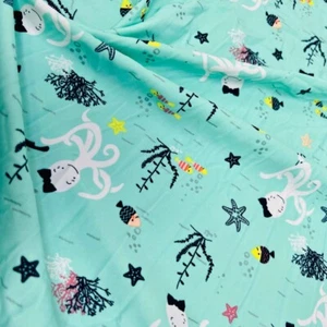 Spandex Fabric Ocean Animals Blue print 4-way Stretch 60" wide Swimsuit By Yard - Picture 1 of 5
