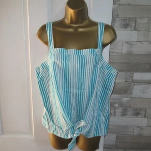 TU ● size 14 ● blue white striped linen viscose strappy blouse vest top womens - Picture 1 of 6