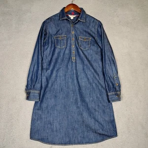 Brooks Brothers Red Fleece Shirt Dress Womens 6 Blue Chambray Long Sleeve Preppy - Picture 1 of 15
