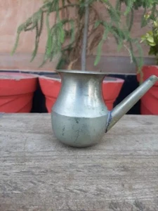 Collectible Hand Forged Brass Religious Holy Water Silver Finish Pot With Spout - Picture 1 of 6