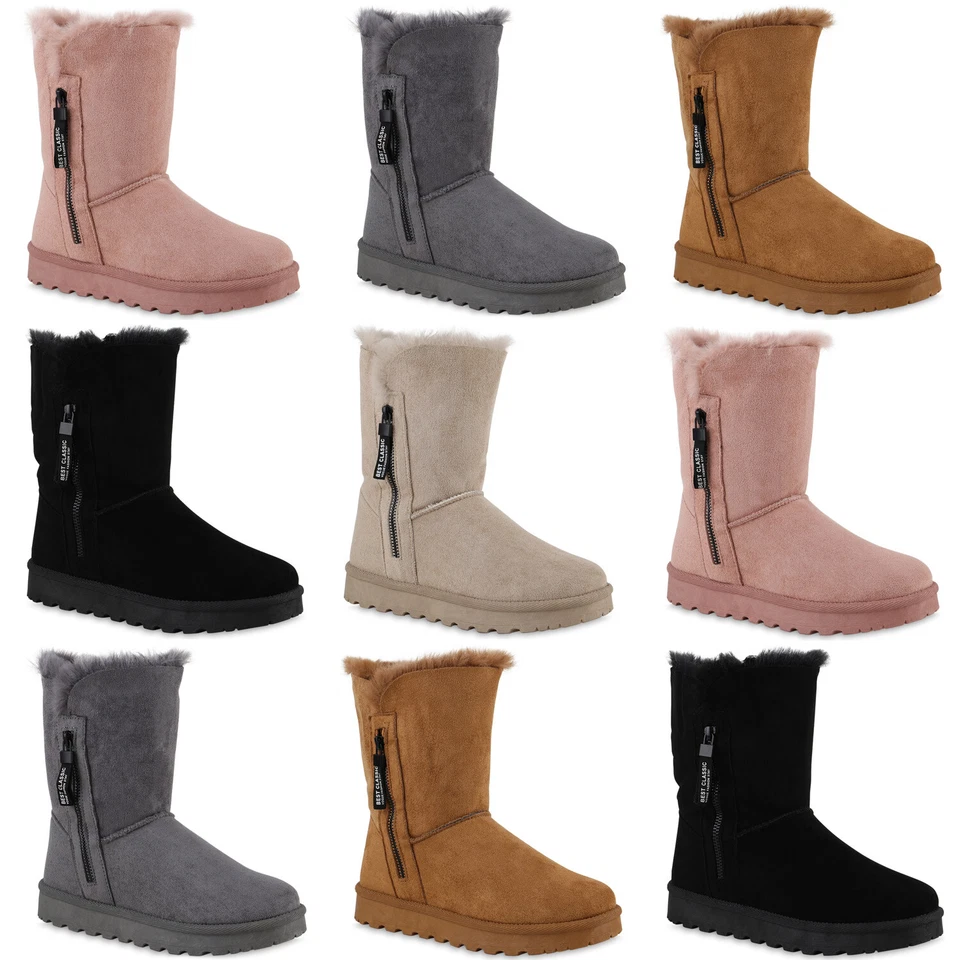 MARKENLOS Damen Warm Gefütterte Winter Boots Stiefeletten Kunstfell Schuhe 839666 Mode