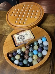 8"x2" Stones of the World Wood & Stone Solitaire Set w/Sliding Wood Lid & Cards - Picture 1 of 10