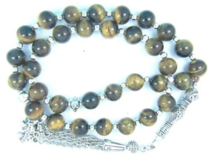 10mm x33 TIGER EYE Lehsunia PRAYER BEADS ISLAMIC TASBIH MASBAHA SUBHA QURAN GIFT - Picture 1 of 3