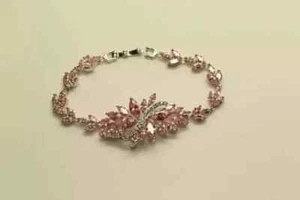 Women's Morganite Bracelet 8Ct Marquise Cut Lab-Created in 14K White Gold Plated - Picture 1 of 5