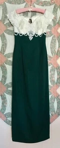 VTG SCOTT MC CLINTOCK GREEN PARTY PROM DRESS SZ 4 PETITE  W/WHITE EMBELLISHMENT - Picture 1 of 12