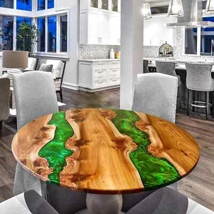 GREEN RIVER EPOXY TISCHPLATTE | Epoxidholz Mitte Esstischplatte Wohnkultur - Bild 1 von 8