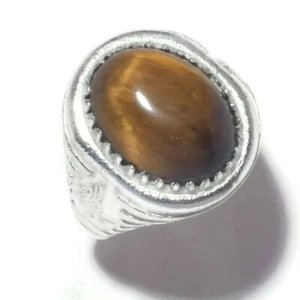 Golden Tigers Eye Cabochon Gemstone Silver Overlay Handmade Engraving Ring US-9 - Picture 1 of 2