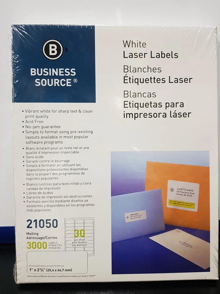 Premium Business Source 21050 White Label - 1" X 2.62", 30/Sheet, 3000/Pack - Image 1 of 2