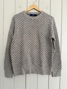 Men's J. Crew Lambswool Sweater M Medium Gray Blue Chevron Dot A9130 Crew Neck - Picture 1 of 7