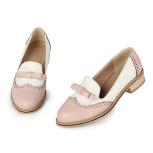 Womens Retro Brogue Oxford Bowtie Sweet Candy Pump Mary Jane Plus Wing tip Shoes - Picture 1 of 16