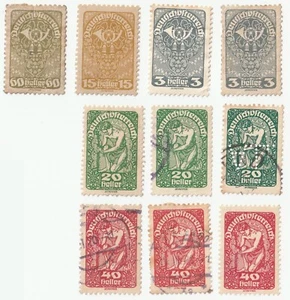 1919 Austria | Posthorn, Allegory of New Republic | 3 to 60 Heller | 10 Stamps - Picture 1 of 1