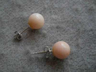 ORECCHINI  CORALLO  ROSA  A  SFERE  8  MM. IN  ARGENTO 925.  USATO E VINTAGE - Immagine 1 di 4