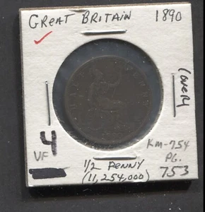 1890-Great Britain-VF/ 1/2 Penny - Picture 1 of 2