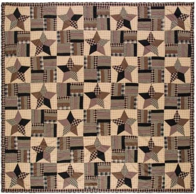Bingham Star King Quilt Hand Stitched Black & Tan Country Strip Block Patchwork - Image 1 of 4
