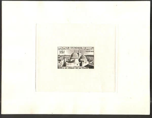 Túnez 1956 - Mezquita Sidi Ben Maklouf, Yvert #412, a prueba de troqueles en negro - Imagen 1 de 1