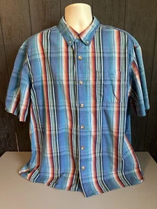 Duluth Trading Co Mens XL Shirt Blue Plaid Short Sleeve 100% Cotton Button Up - Picture 1 of 3