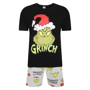 Mens The Grinch Short Pyjama Set Christmas PJ Night Wear Naughty & Nice Theme - Picture 1 of 3