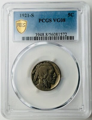 1921 S Buffalo Nickel PCGS VG 8 Tough Date Buffalo/Gold Shield (PCGS Pop 229) - Image 1 of 4