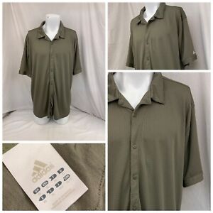 Adidas Shirt XL Brown Check Button-up Short Sleeve 100% Polyester YGI Y1-370