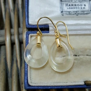 925 Sterling Silber Ohrringe, vergoldet, natürlicher Zitronenquarz Creolen Hänger  - Bild 1 von 7