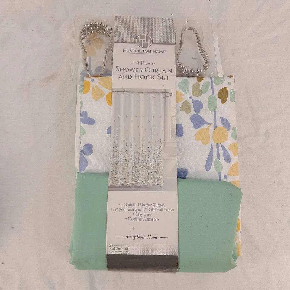 HUNTINGTON HOME 14 PIECE SHOWER CURTAIN AND HOOK SET