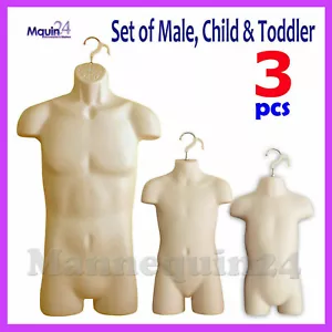 3 FLESH MANNEQUIN MALE CHILD & TODDLER TORSO DRESS FORMS + 3 HANGING HOOKS - Picture 1 of 7