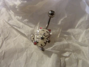 PIERCING Bauchnabelpiercing Belly - Edelstahl silber - KATZE weiß - Bild 1 von 3