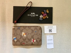 Correa de muñeca de lona Coach Signature Cat Kitten de cuero caqui: cremallera CE706 NUEVA CON ETIQUETAS - Imagen 1 de 6