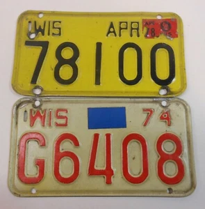 2 placas de licencia de motocicleta Wisconsin 1974 1977 - Imagen 1 de 1
