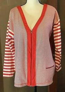 Diane Von Furstenberg Red White Striped zipper sweatshirt type cardigan jacket - Picture 1 of 8