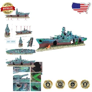 Sunken Pirate Ship Aquarium Decor - XXL Resin Battleship for 55-75 Gallon Tanks - Picture 1 of 8