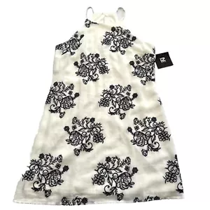 NWT IZ BYER Y2K 90s Embroidered Dress Large Sleeveless White Blue Sundress New - Picture 1 of 11