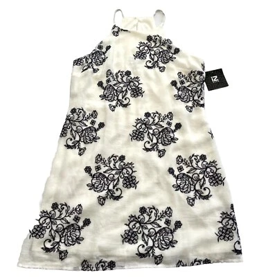 Nuevo con etiquetas Vestido IZ BYER Y2K Bordado Años 90 Grande Sin Mangas Blanco Azul Solero Foto 1 de 4