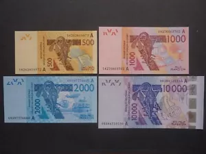 IVORY COAST set of four (4) CFA Franc banknotes UNC - 500f 1000f 2000f 10000f - Picture 1 of 2