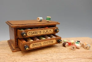 Vtg OOAK Thread Cabinet With Spools Of Thread Artisan Dollhouse Miniature 1:12 - Picture 1 of 18